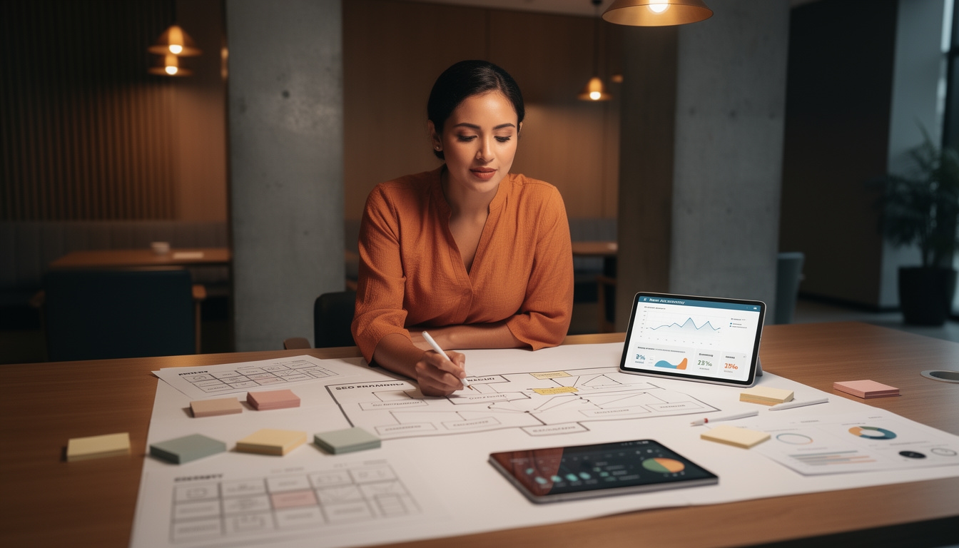 Planificación de estrategia de contenidos en mesa de trabajo